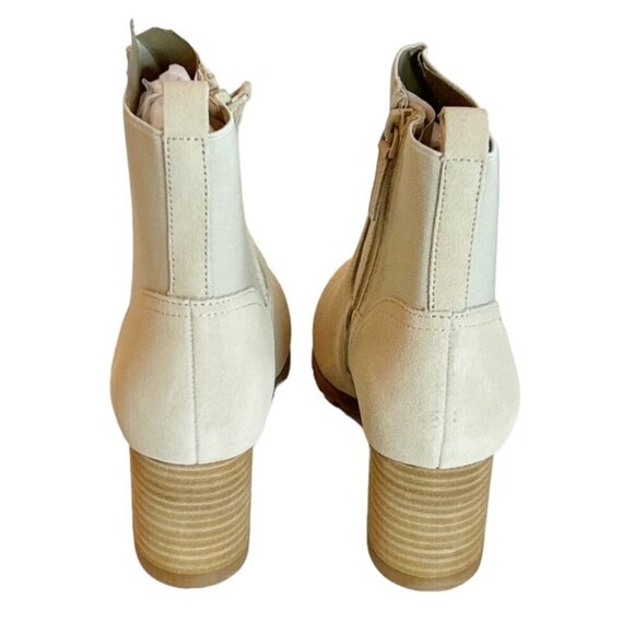 Violet & Red Loaded Suede Knit Cuff Heel Bootie Boot Zip Tan Size 7.5 NWT - Picture 4 of 8